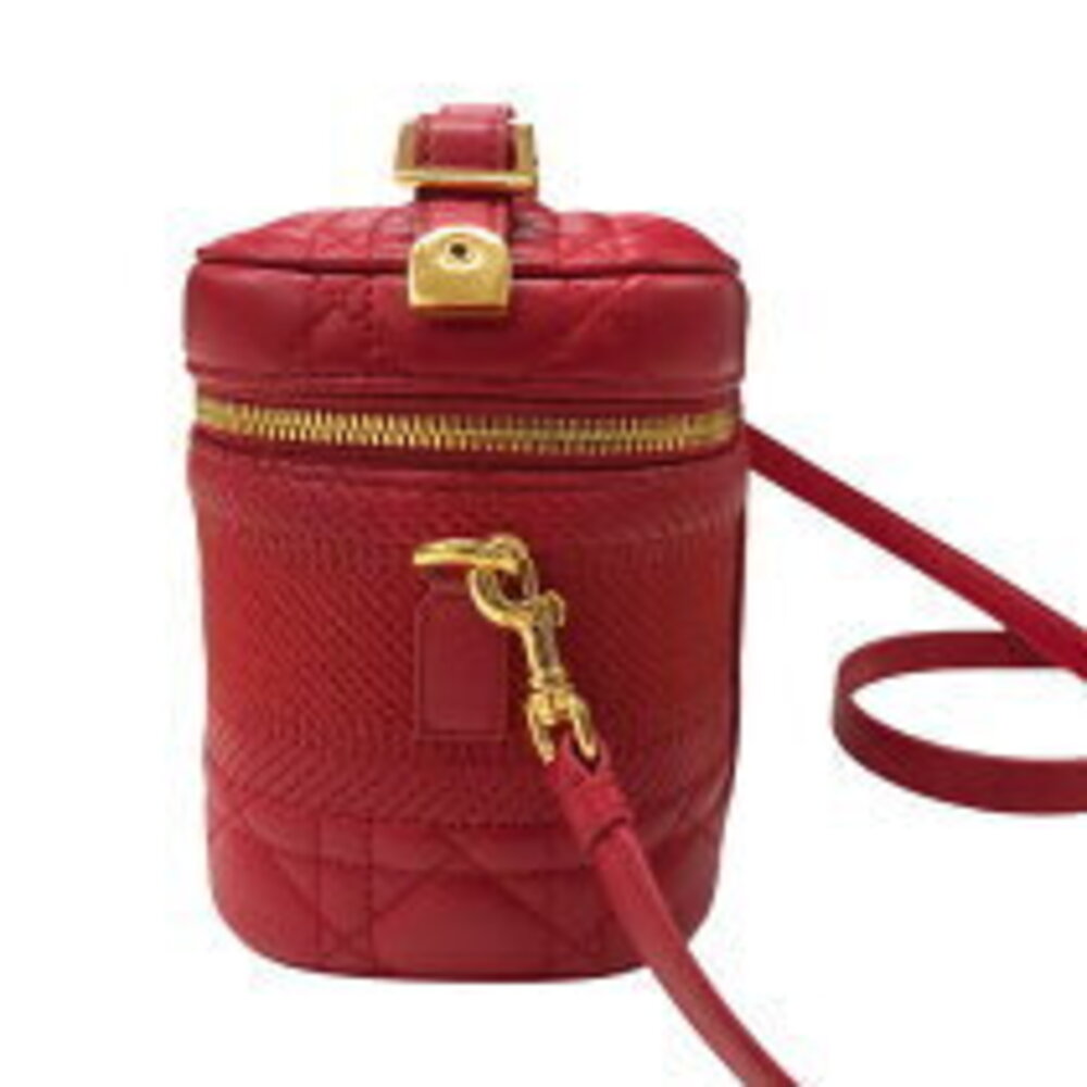 Dior Cannage Red TRAVEL Handbag Lambskin Christian Vanity - Picture 4 of 11